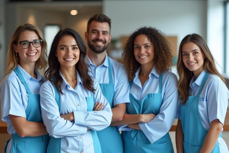  uniformを着た清掃チームのプロフェッショナルでフレンドリーなチーム写真